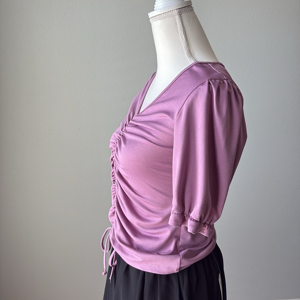 Lavender Ruched Front Blouse Top - Picture 3 of 12